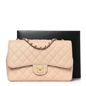 SOLD!!! AUTHENTIC CHANEL Caviar Jumbo Single Flap  in Beige Clair
